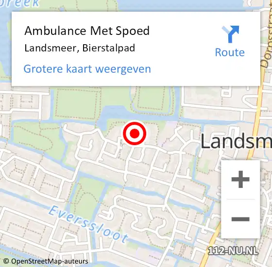 Locatie op kaart van de 112 melding: Ambulance Met Spoed Naar Landsmeer, Bierstalpad op 9 juli 2021 01:19