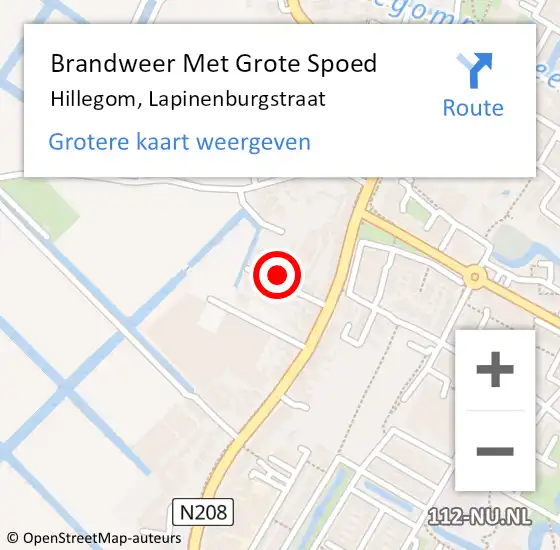 Locatie op kaart van de 112 melding: Brandweer Met Grote Spoed Naar Hillegom, Lapinenburgstraat op 9 juli 2021 01:46