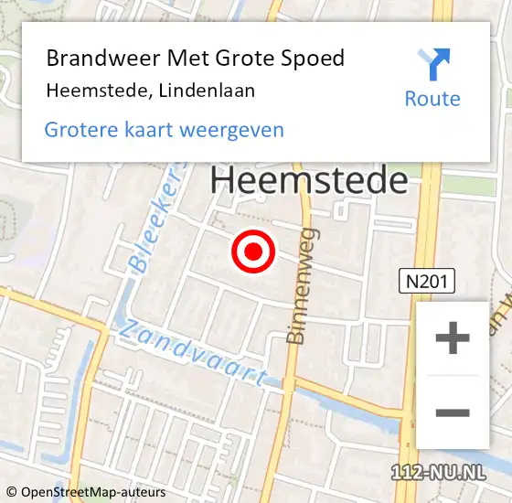 Locatie op kaart van de 112 melding: Brandweer Met Grote Spoed Naar Heemstede, Lindenlaan op 9 juli 2021 01:56