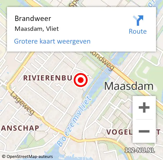 Locatie op kaart van de 112 melding: Brandweer Maasdam, Vliet op 9 juli 2021 02:44