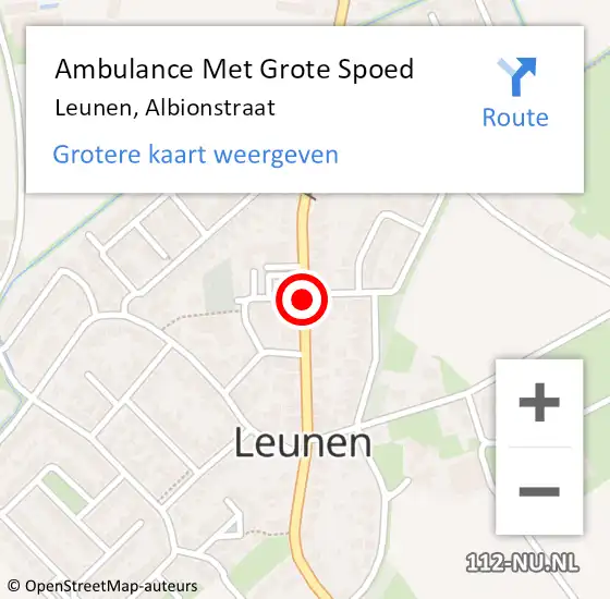 Locatie op kaart van de 112 melding: Ambulance Met Grote Spoed Naar Leunen, Albionstraat op 15 juni 2014 21:41