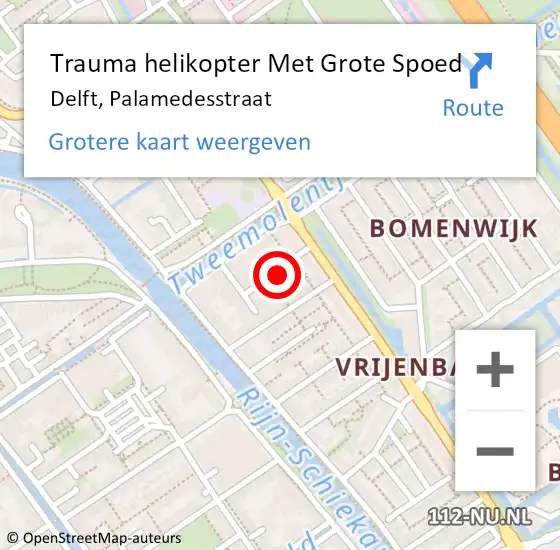 Locatie op kaart van de 112 melding: Trauma helikopter Met Grote Spoed Naar Delft, Palamedesstraat op 9 juli 2021 03:05