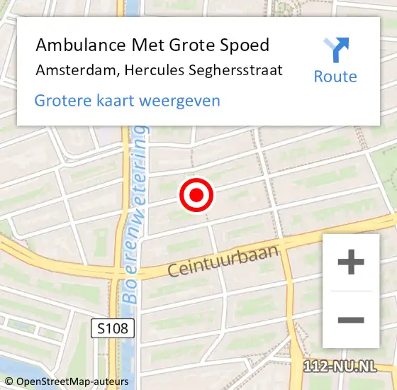 Locatie op kaart van de 112 melding: Ambulance Met Grote Spoed Naar Amsterdam, Hercules Seghersstraat op 9 juli 2021 03:08