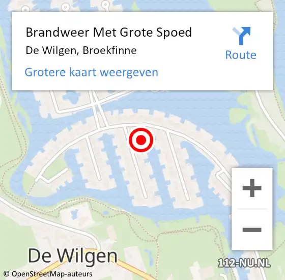 Locatie op kaart van de 112 melding: Brandweer Met Grote Spoed Naar De Wilgen, Broekfinne op 9 juli 2021 03:46