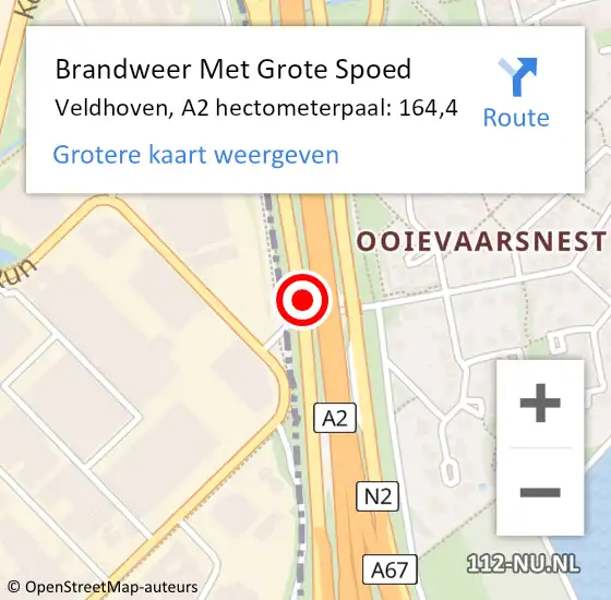 Locatie op kaart van de 112 melding: Brandweer Met Grote Spoed Naar Veldhoven, A2 hectometerpaal: 164,4 op 9 juli 2021 05:26