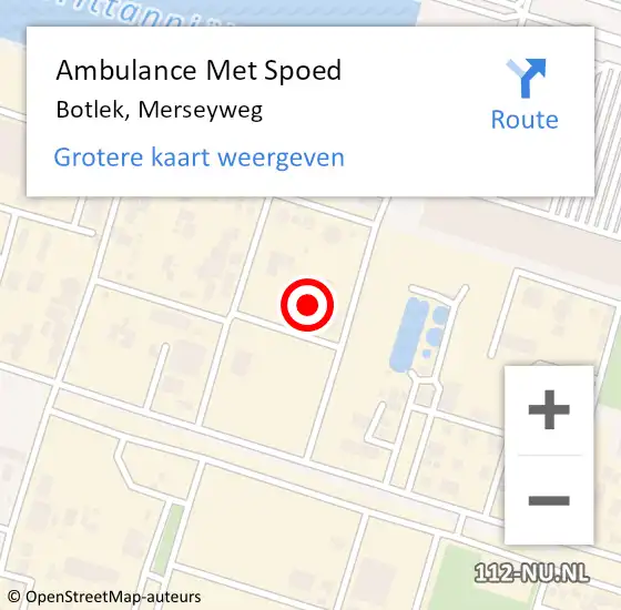 Locatie op kaart van de 112 melding: Ambulance Met Spoed Naar Botlek, Merseyweg op 9 juli 2021 07:03