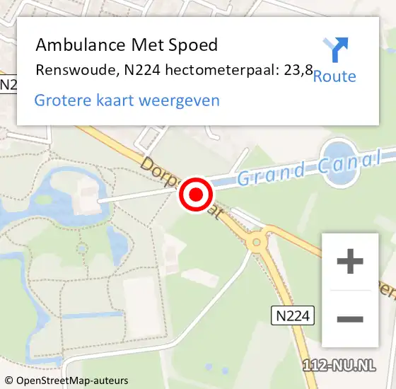 Locatie op kaart van de 112 melding: Ambulance Met Spoed Naar Renswoude, N224 hectometerpaal: 23,8 op 9 juli 2021 07:04