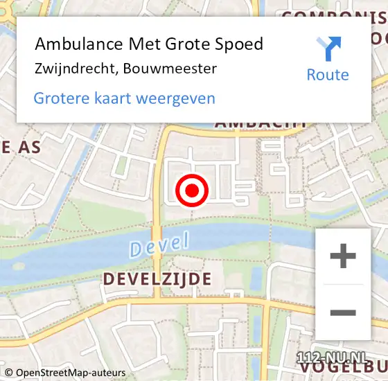 Locatie op kaart van de 112 melding: Ambulance Met Grote Spoed Naar Zwijndrecht, Bouwmeester op 9 juli 2021 07:34