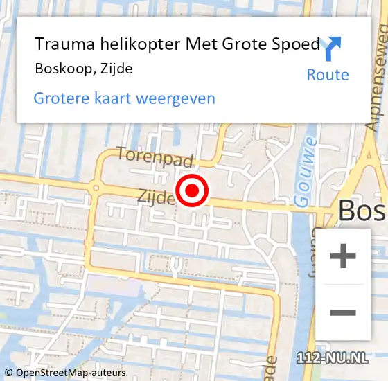 Locatie op kaart van de 112 melding: Trauma helikopter Met Grote Spoed Naar Boskoop, Zijde op 9 juli 2021 07:43