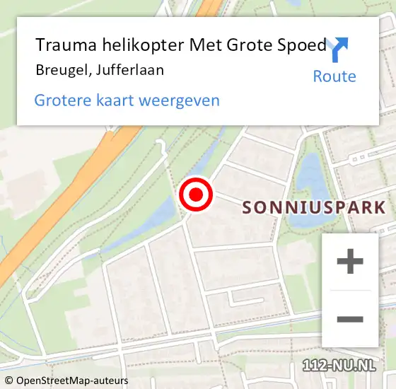 Locatie op kaart van de 112 melding: Trauma helikopter Met Grote Spoed Naar Breugel, Jufferlaan op 9 juli 2021 08:22