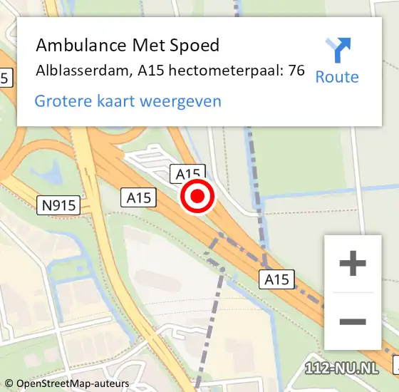 Locatie op kaart van de 112 melding: Ambulance Met Spoed Naar Alblasserdam, A15 hectometerpaal: 76 op 9 juli 2021 08:34