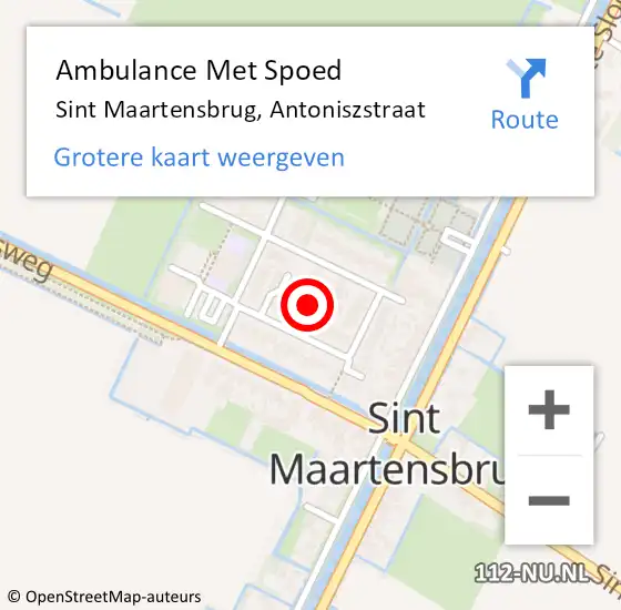 Locatie op kaart van de 112 melding: Ambulance Met Spoed Naar Sint Maartensbrug, Antoniszstraat op 9 juli 2021 08:54