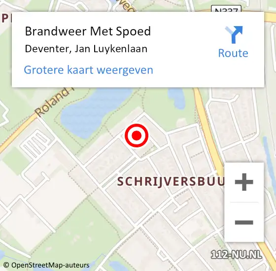 Locatie op kaart van de 112 melding: Brandweer Met Spoed Naar Deventer, Jan Luykenlaan op 9 juli 2021 08:56