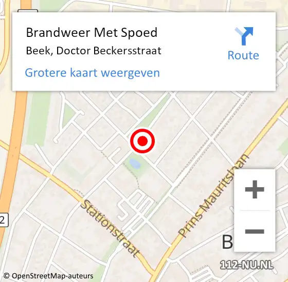 Locatie op kaart van de 112 melding: Brandweer Met Spoed Naar Beek, Doctor Beckersstraat op 9 juli 2021 09:06