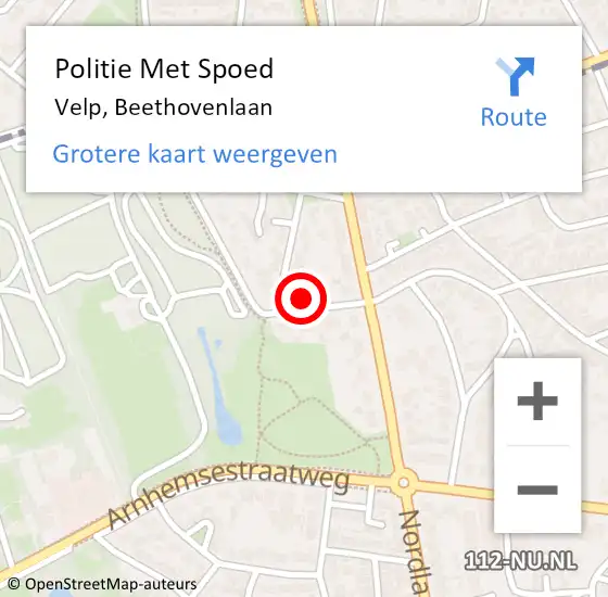 Locatie op kaart van de 112 melding: Politie Met Spoed Naar Velp, Beethovenlaan op 9 juli 2021 09:13