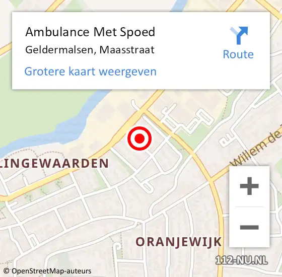 Locatie op kaart van de 112 melding: Ambulance Met Spoed Naar Geldermalsen, Maasstraat op 9 juli 2021 09:15