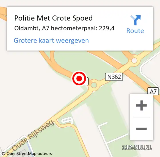 Locatie op kaart van de 112 melding: Politie Met Grote Spoed Naar Oldambt, A7 hectometerpaal: 229,4 op 9 juli 2021 09:37