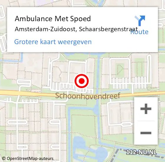 Locatie op kaart van de 112 melding: Ambulance Met Spoed Naar Amsterdam-Zuidoost, Schaarsbergenstraat op 9 juli 2021 10:03