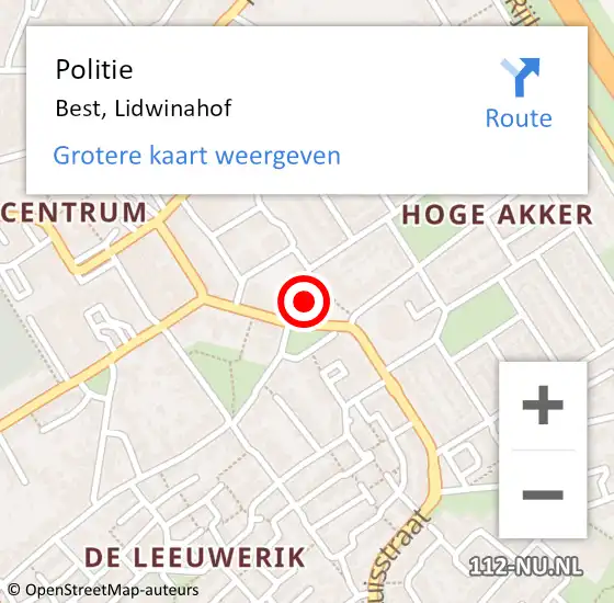 Locatie op kaart van de 112 melding: Politie Best, Lidwinahof op 9 juli 2021 10:25