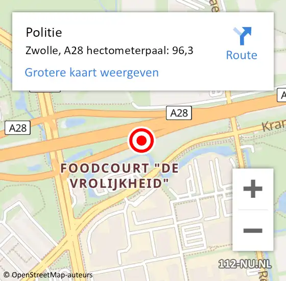 Locatie op kaart van de 112 melding: Politie Zwolle, A28 hectometerpaal: 96,3 op 9 juli 2021 10:29