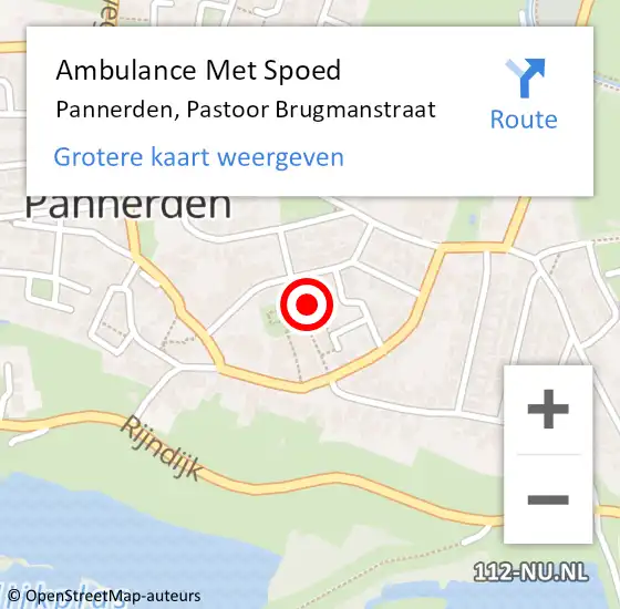 Locatie op kaart van de 112 melding: Ambulance Met Spoed Naar Pannerden, Pastoor Brugmanstraat op 9 juli 2021 10:31