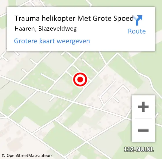 Locatie op kaart van de 112 melding: Trauma helikopter Met Grote Spoed Naar Haaren, Blazeveldweg op 9 juli 2021 10:36