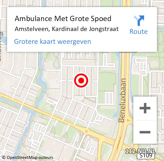 Locatie op kaart van de 112 melding: Ambulance Met Grote Spoed Naar Amstelveen, Kardinaal de Jongstraat op 9 juli 2021 10:58