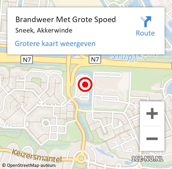 Locatie op kaart van de 112 melding: Brandweer Met Grote Spoed Naar Sneek, Akkerwinde op 9 juli 2021 11:14