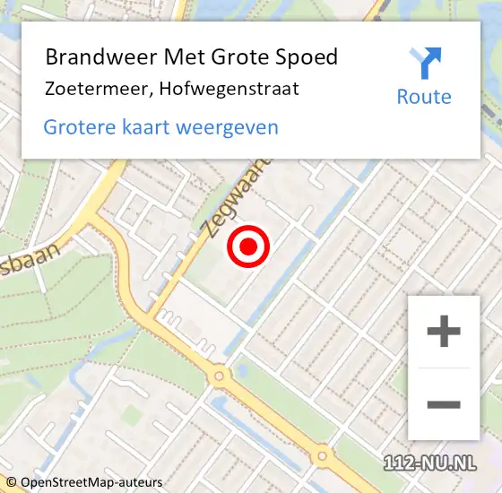 Locatie op kaart van de 112 melding: Brandweer Met Grote Spoed Naar Zoetermeer, Hofwegenstraat op 9 juli 2021 12:17