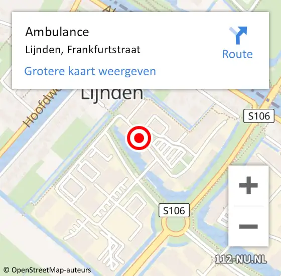 Locatie op kaart van de 112 melding: Ambulance Lijnden, Frankfurtstraat op 9 juli 2021 12:39