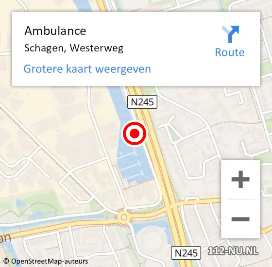 Locatie op kaart van de 112 melding: Ambulance Schagen, Westerweg op 9 juli 2021 12:59