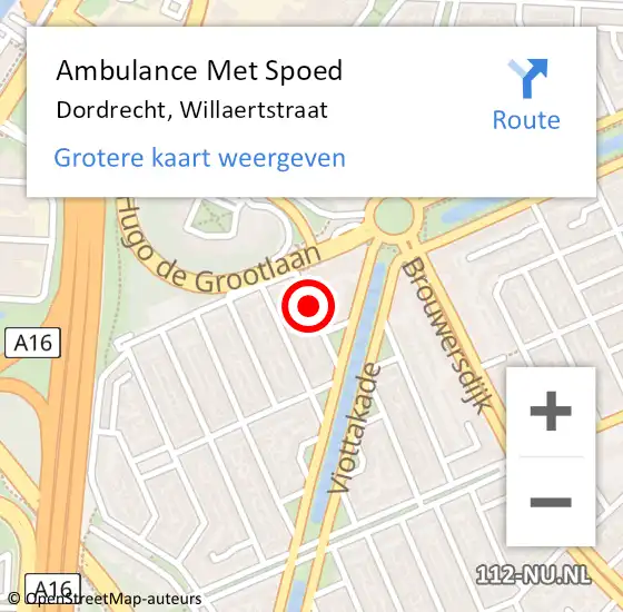Locatie op kaart van de 112 melding: Ambulance Met Spoed Naar Dordrecht, Willaertstraat op 9 juli 2021 13:20