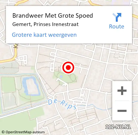 Locatie op kaart van de 112 melding: Brandweer Met Grote Spoed Naar Gemert, Prinses Irenestraat op 9 juli 2021 14:01