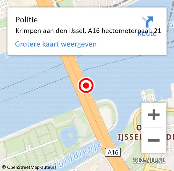 Locatie op kaart van de 112 melding: Politie Rotterdam, A16 hectometerpaal: 21 op 9 juli 2021 14:08