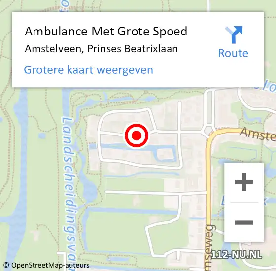 Locatie op kaart van de 112 melding: Ambulance Met Grote Spoed Naar Amstelveen, Prinses Beatrixlaan op 9 juli 2021 14:10