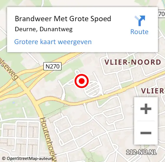 Locatie op kaart van de 112 melding: Brandweer Met Grote Spoed Naar Deurne, Dunantweg op 9 juli 2021 14:13