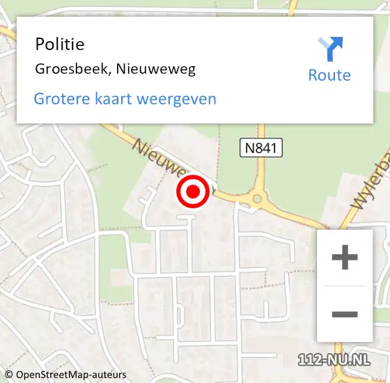 Locatie op kaart van de 112 melding: Politie Groesbeek, Nieuweweg op 9 juli 2021 14:38