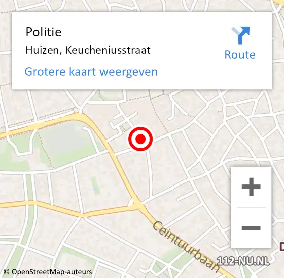 Locatie op kaart van de 112 melding: Politie Huizen, Keucheniusstraat op 9 juli 2021 14:40