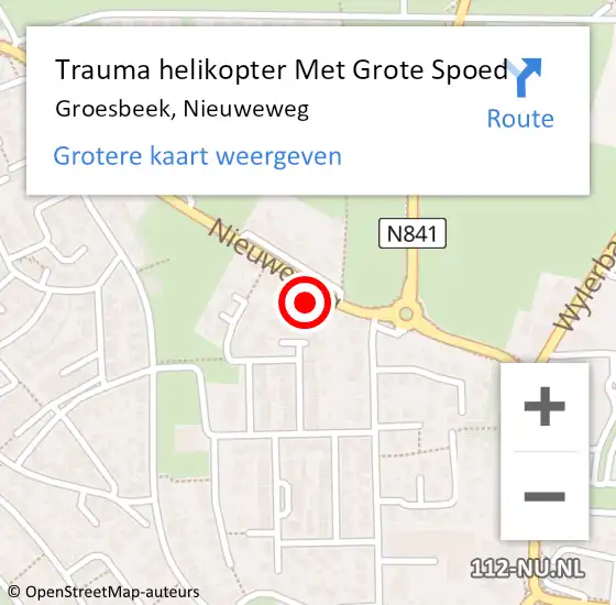 Locatie op kaart van de 112 melding: Trauma helikopter Met Grote Spoed Naar Groesbeek, Nieuweweg op 9 juli 2021 14:41