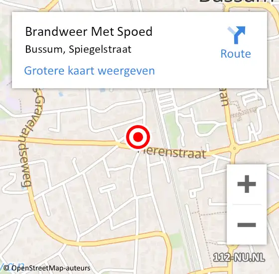 Locatie op kaart van de 112 melding: Brandweer Met Spoed Naar Bussum, Spiegelstraat op 9 juli 2021 14:53