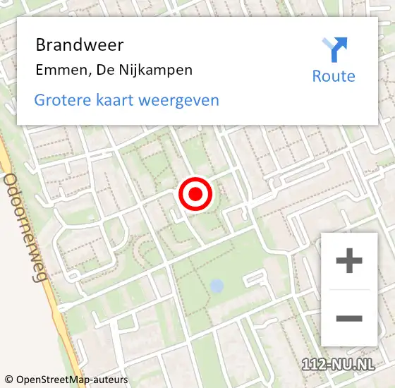 Locatie op kaart van de 112 melding: Brandweer Emmen, De Nijkampen op 9 juli 2021 14:53