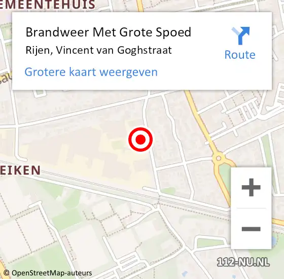 Locatie op kaart van de 112 melding: Brandweer Met Grote Spoed Naar Rijen, Vincent van Goghstraat op 9 juli 2021 15:02