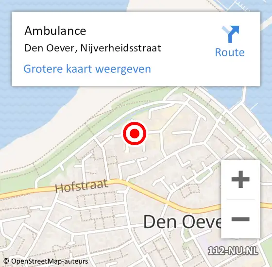 Locatie op kaart van de 112 melding: Ambulance Den Oever, Nijverheidsstraat op 9 juli 2021 15:09