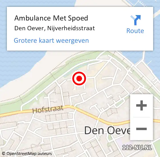 Locatie op kaart van de 112 melding: Ambulance Met Spoed Naar Den Oever, Nijverheidsstraat op 9 juli 2021 15:11