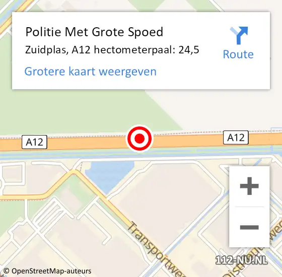 Locatie op kaart van de 112 melding: Politie Met Grote Spoed Naar Zuidplas, A12 hectometerpaal: 24,5 op 9 juli 2021 15:22