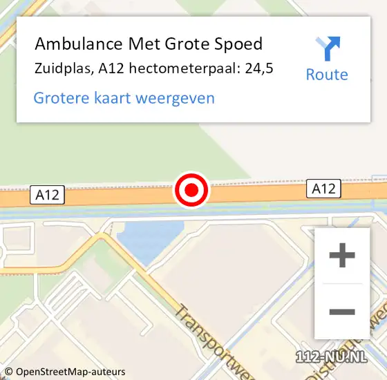 Locatie op kaart van de 112 melding: Ambulance Met Grote Spoed Naar Zuidplas, A12 hectometerpaal: 24,5 op 9 juli 2021 15:23