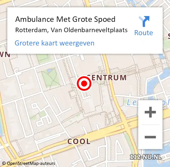 Locatie op kaart van de 112 melding: Ambulance Met Grote Spoed Naar Rotterdam, Van Oldenbarneveltplaats op 9 juli 2021 15:24