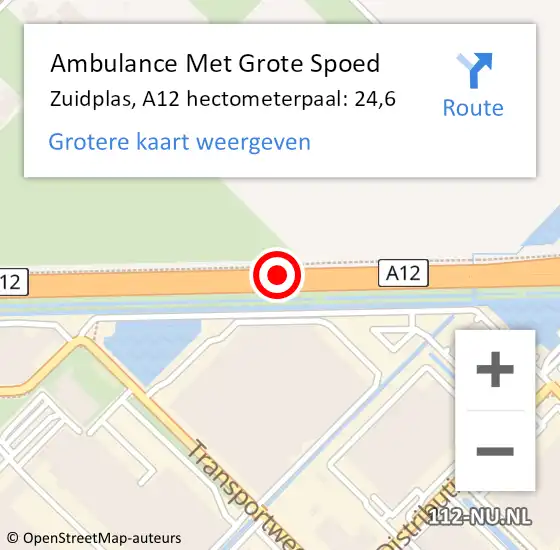 Locatie op kaart van de 112 melding: Ambulance Met Grote Spoed Naar Zuidplas, A12 hectometerpaal: 24,6 op 9 juli 2021 15:27