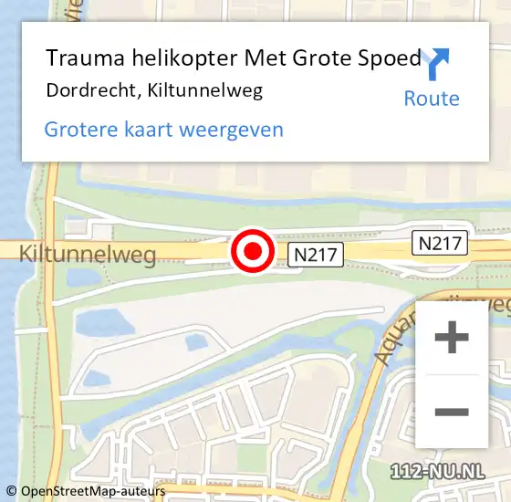 Locatie op kaart van de 112 melding: Trauma helikopter Met Grote Spoed Naar Dordrecht, Kiltunnelweg op 9 juli 2021 15:27