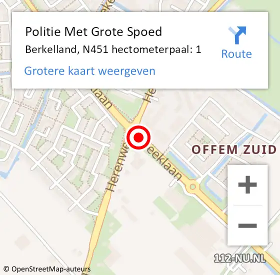 Locatie op kaart van de 112 melding: Politie Met Grote Spoed Naar Berkelland, N451 hectometerpaal: 1 op 9 juli 2021 15:32